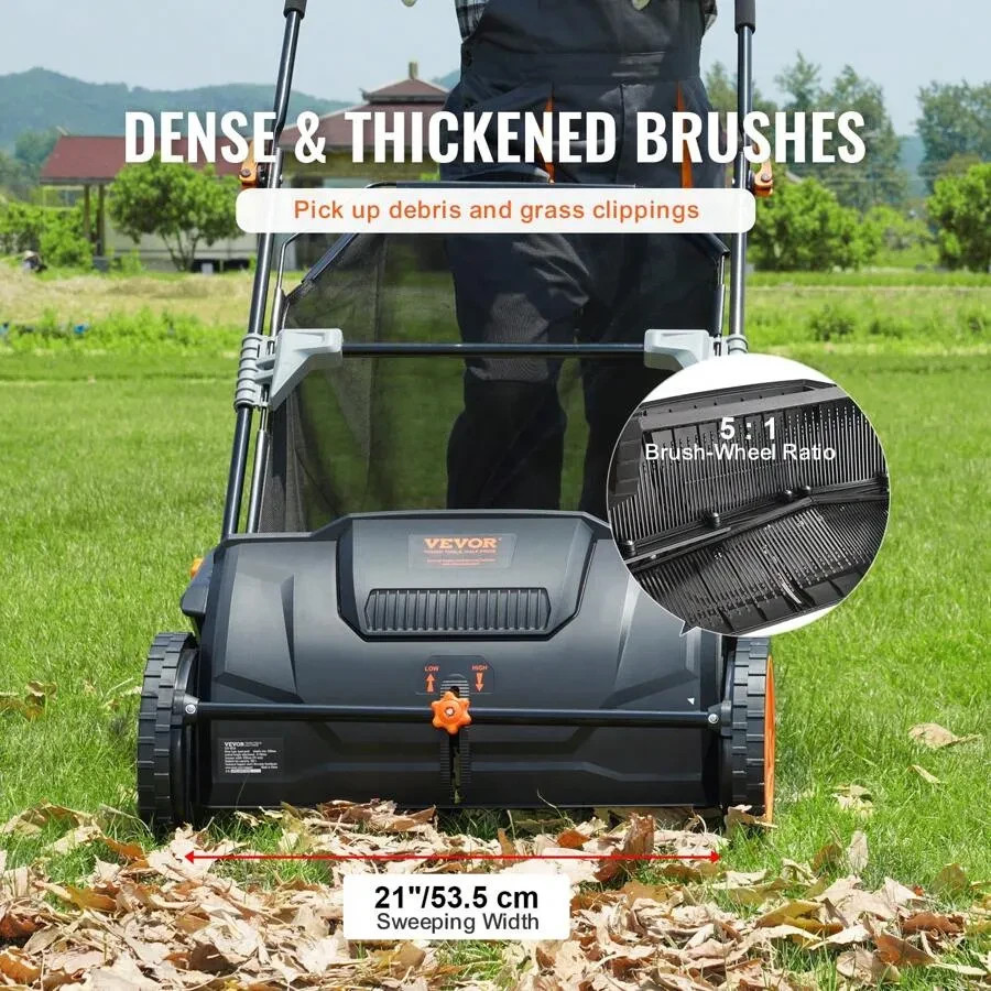 VEVOR Lawn Sweeper Push Leaf Grass Collector 21" - Black (S35CUFT21INCHNVK3)