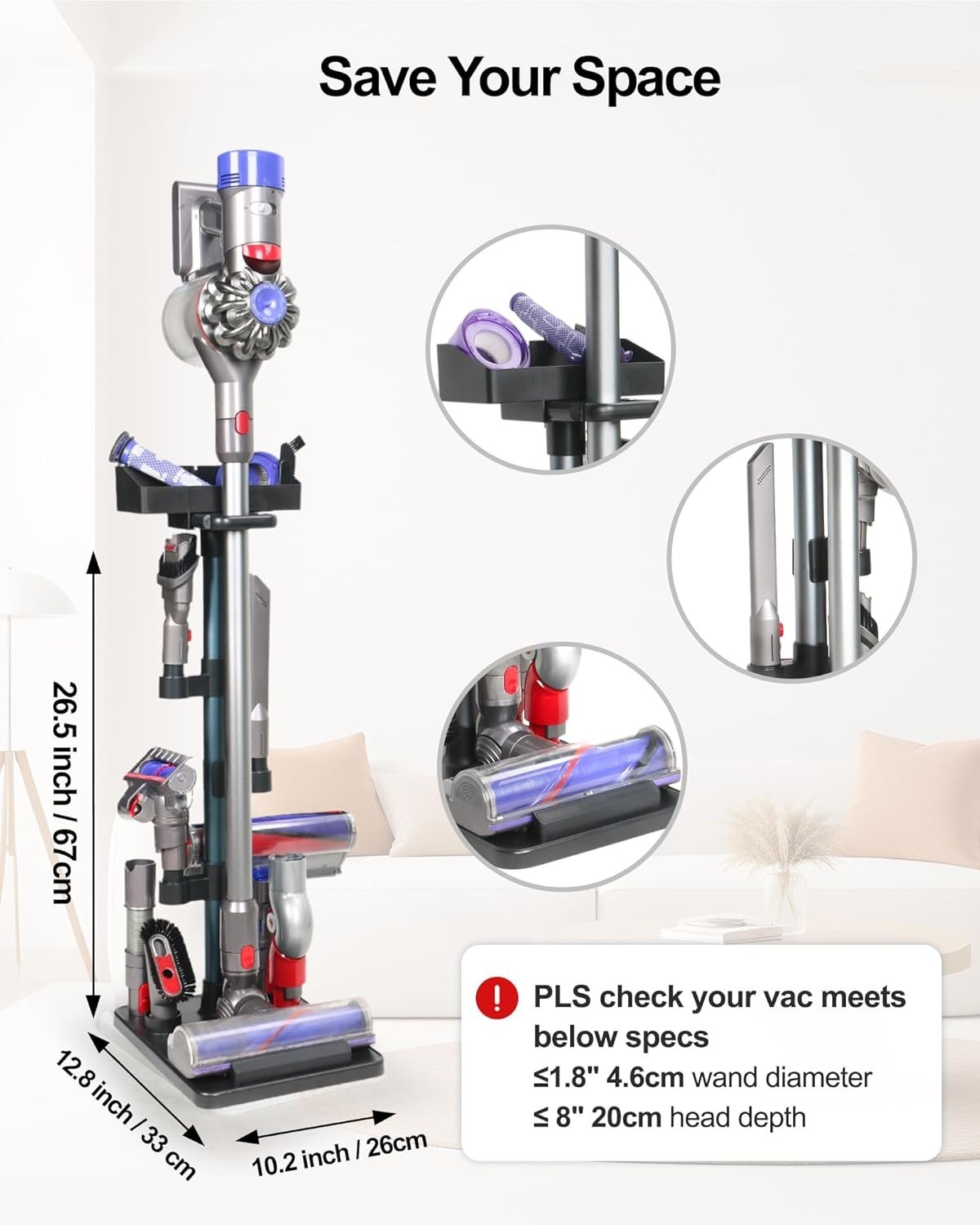 Cordless Vacuum Stand Adjustable Height Docking Station for 1.8 Inch Wand gallery