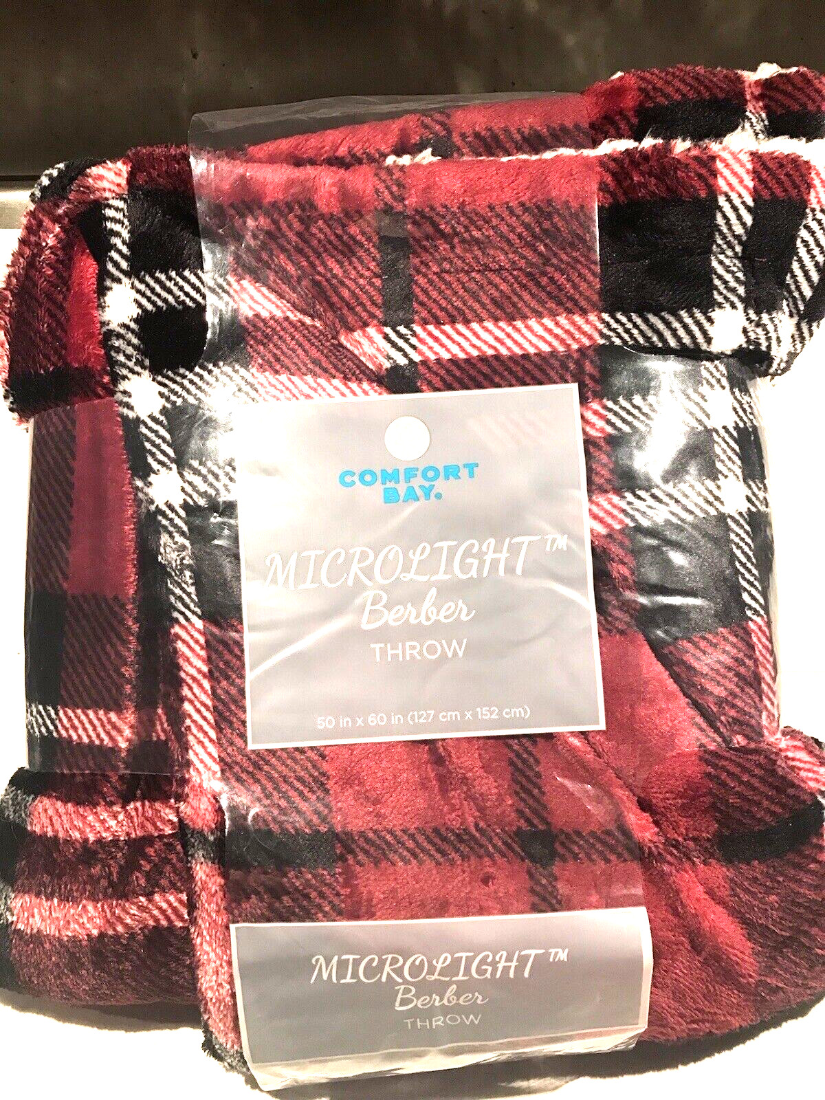 Throw Blanket Microlight Plaid Maroon Black WH 50" X 60" Comfort Bay Berber New gallery