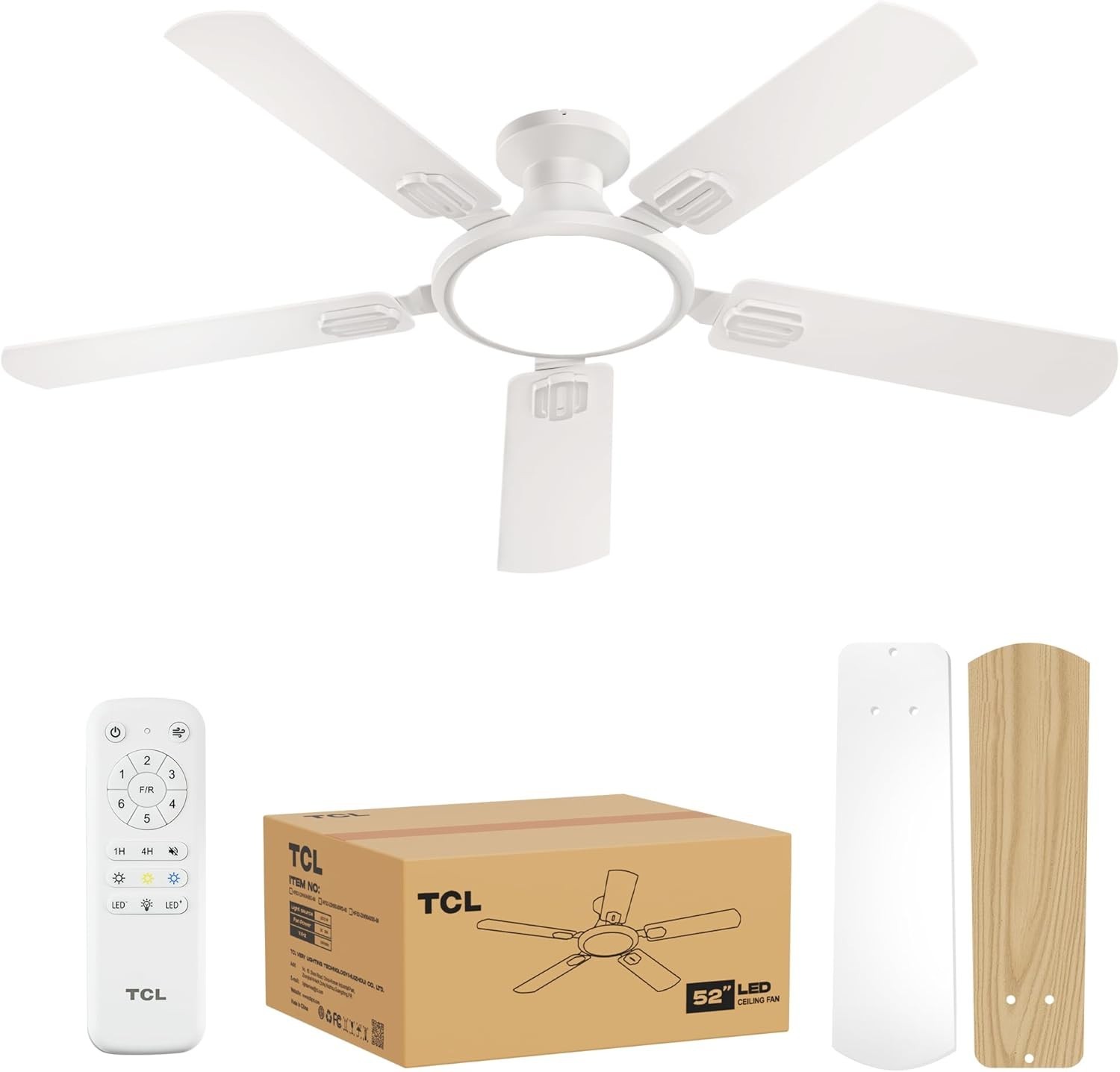 *NEW* TCL 52 in Low Profile Ceiling Fan w/ Light and Remote Control - White gallery