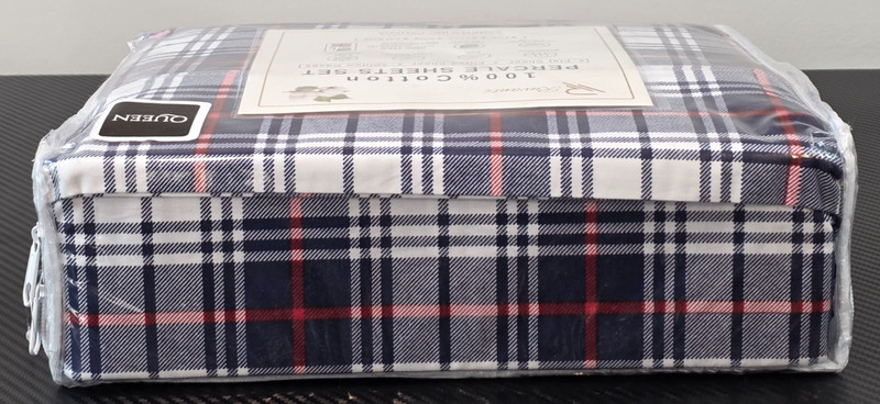 Ruvanti 100% Cotton Percale Sheets Set Queen Size 4 Piece Prussian Plaid gallery