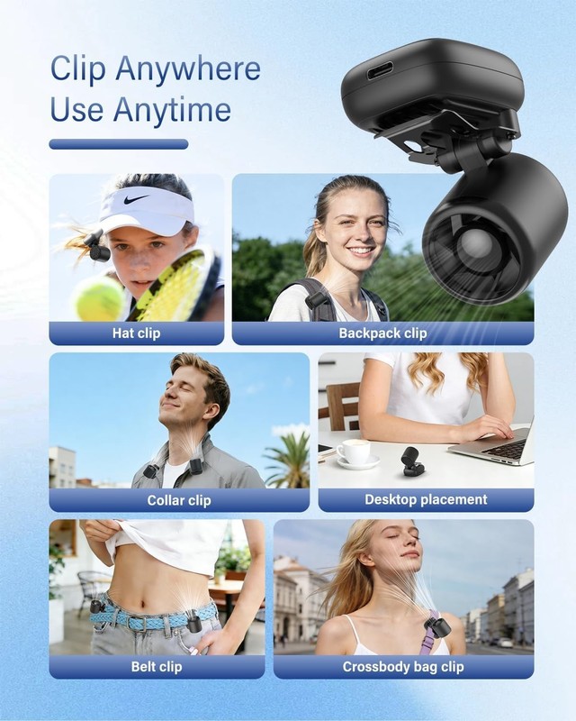 Mini Clip On Fan Portable 2oz USB-C Rechargeable 3 Speed Hands Free Hat Fan gallery