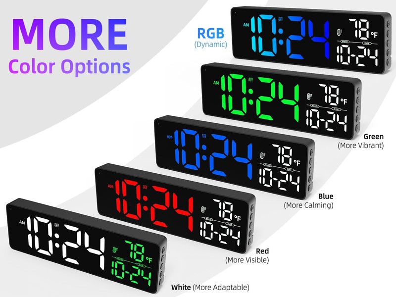 Large LED Digital Wall Clock with Date, Temperature, Auto-Brightness, Auto-DS... gallery