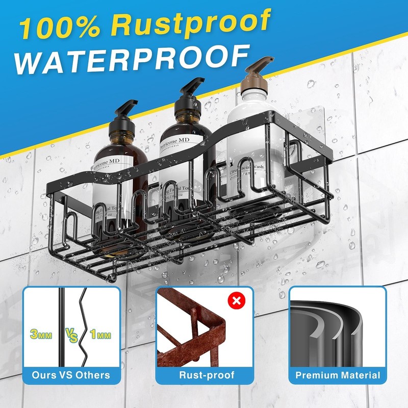 Rustproof Stainless Steel Shower Caddy Set, 5 Pack Adhesive No-Drill Bath Organi gallery