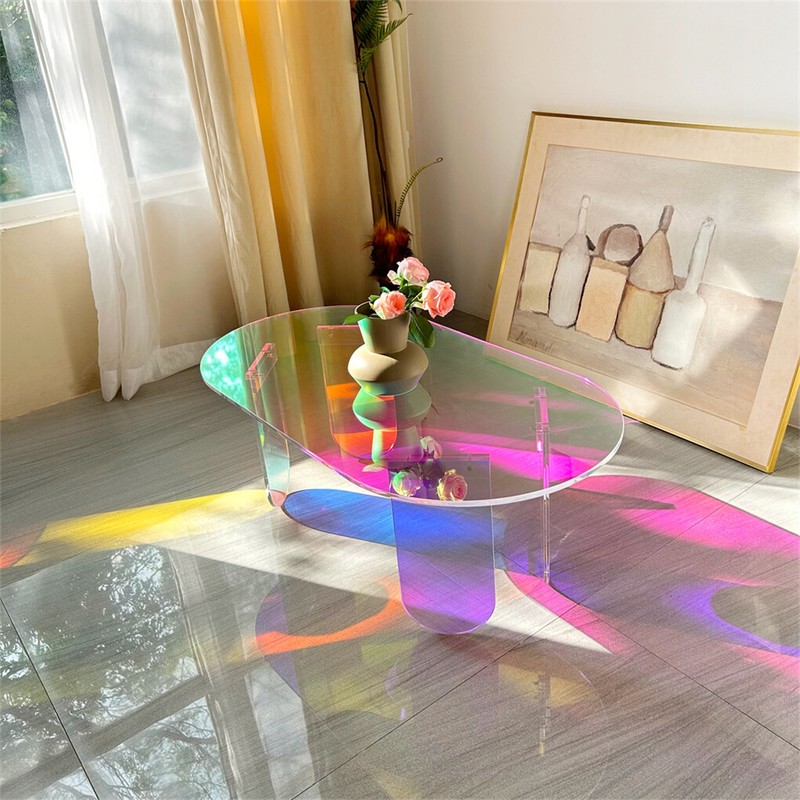 Gorgeous Iridescent Acrylic Side Table Cool Rainbow Coffee Table Home Art Decor gallery