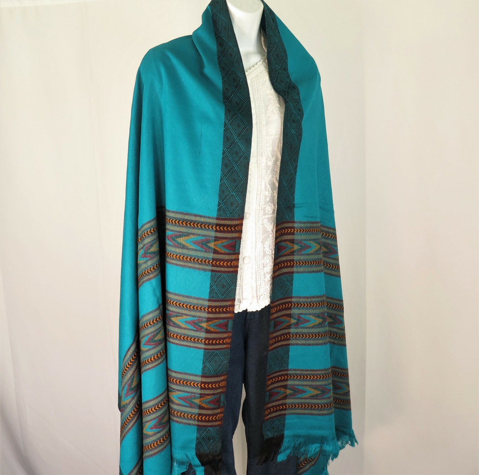 Yak+Sheep Wool Blend|Shawl/Throw|Hand Loomed|Kullu|Color: Turquoise gallery