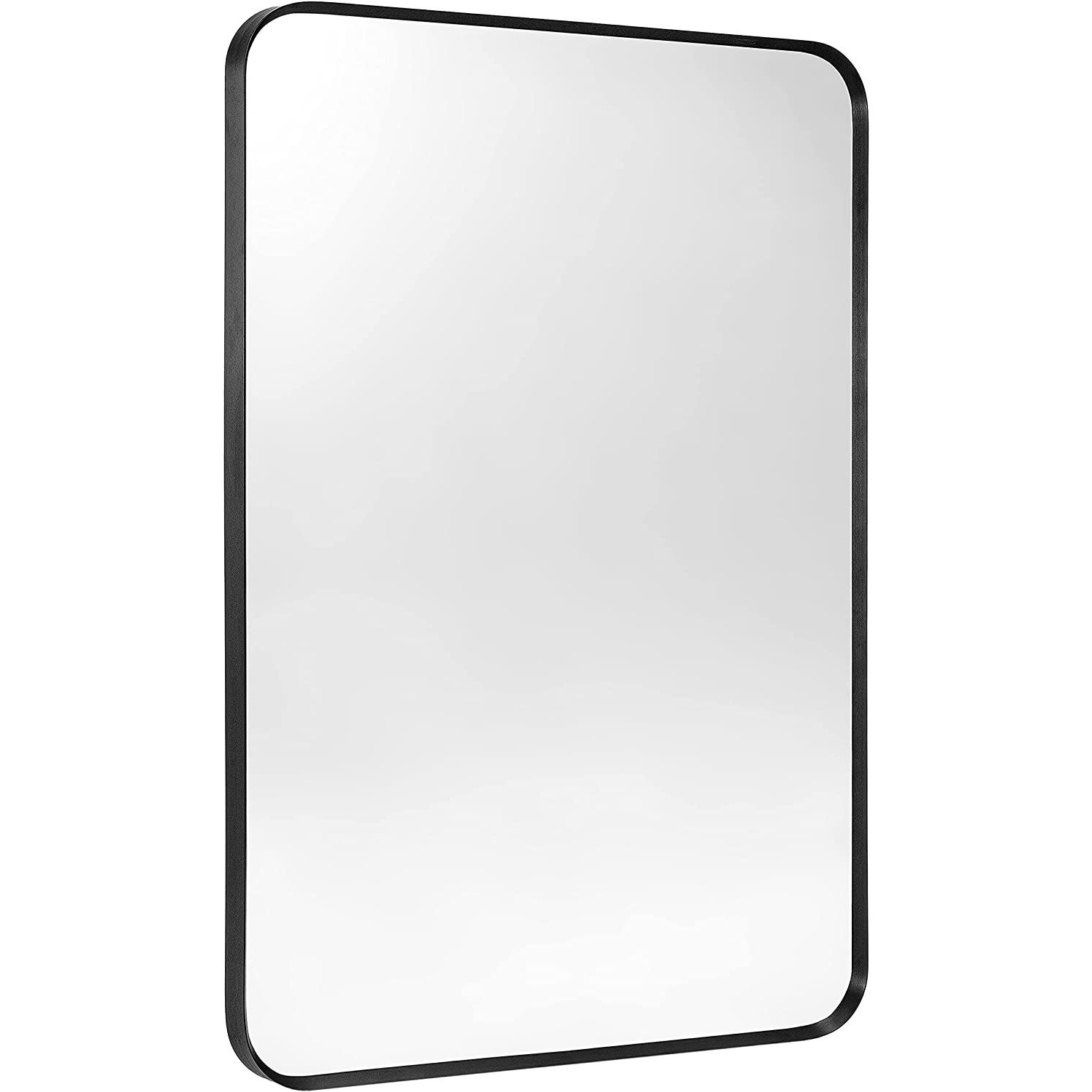 Minuover Brush Black Metal Framed Rounded Corner Rectangular Mirror 20x 30 Black gallery