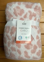 Caro Luxury Spa Big Fluffy Pink & White Leopard Print Hand Towel Set of 2