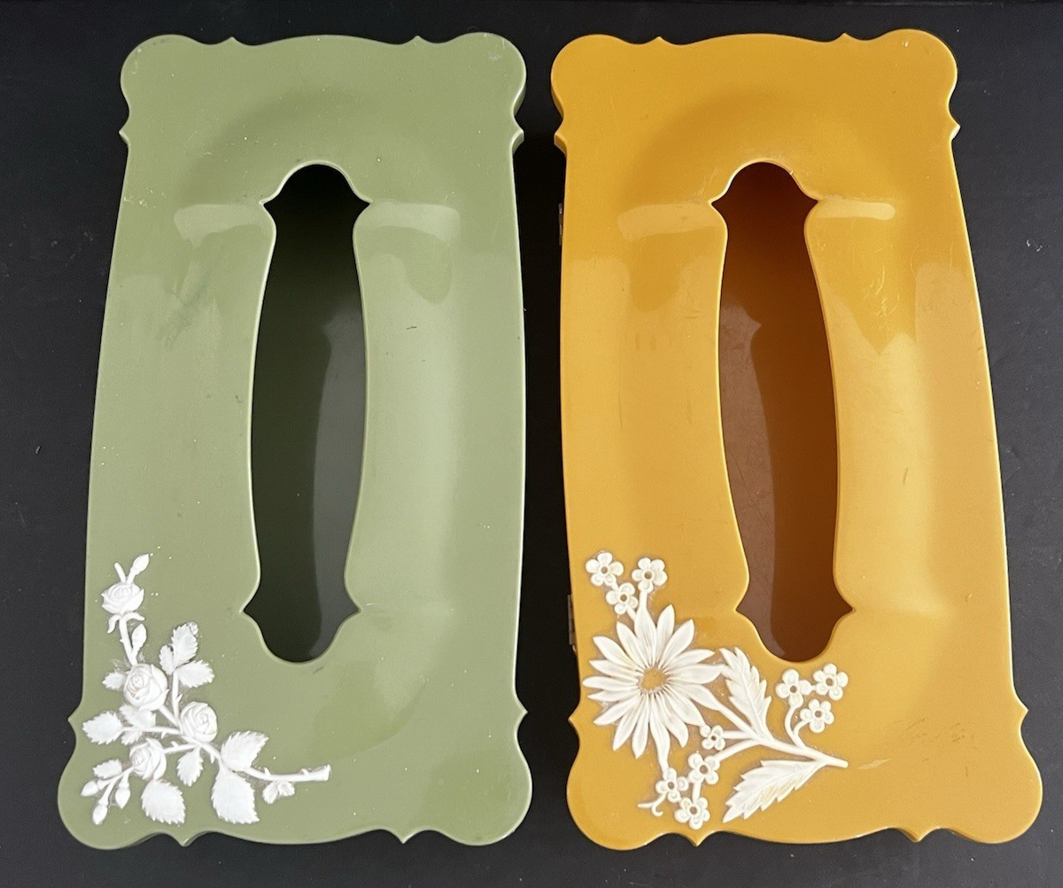 Vintage 1970s Tissue Box Covers Avocado Green Harvest Gold Floral Lucite Style gallery