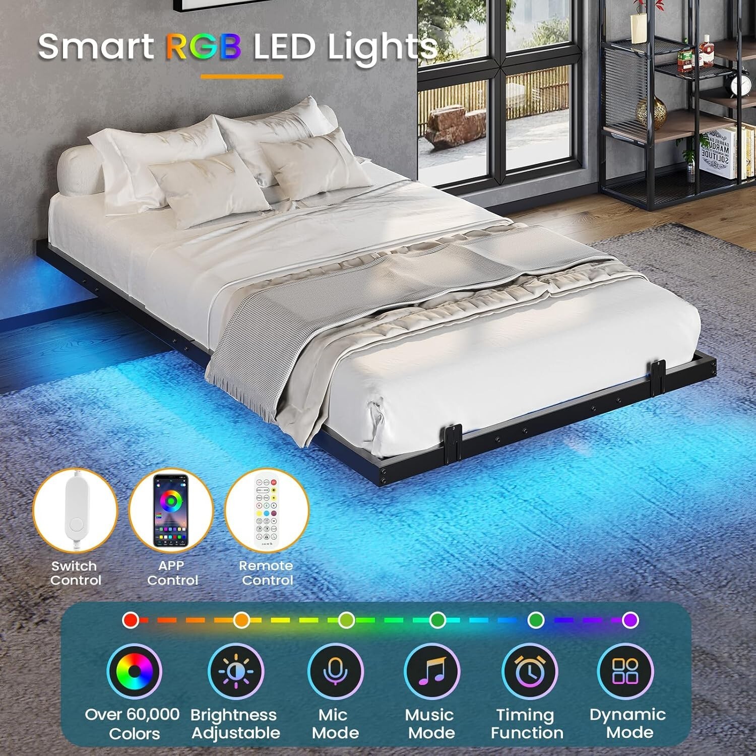 Twin Size Metal Floating Bed Frame with LED Lights, Black Platform Bed Frame gallery