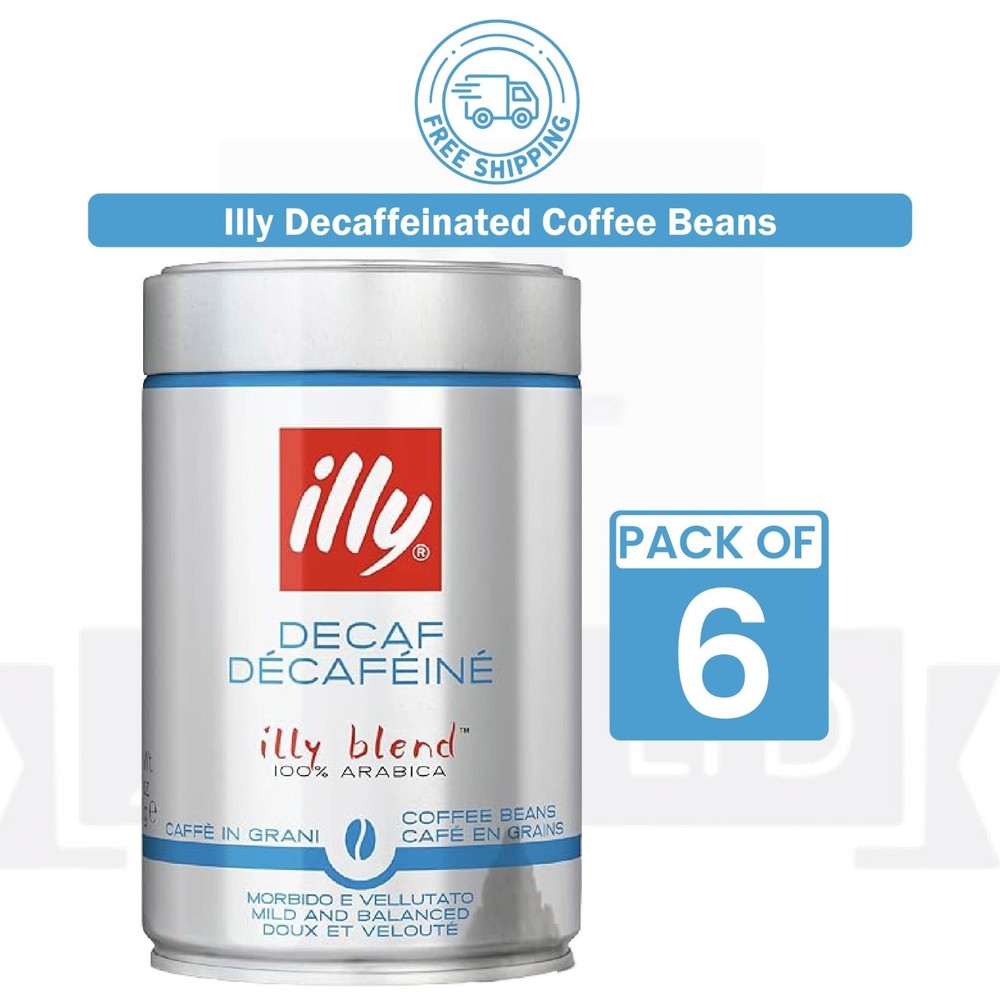 illy Decaf Green Decafeinated Coffee Beans Tin 250g - 6 PACK - EXP 09/2027