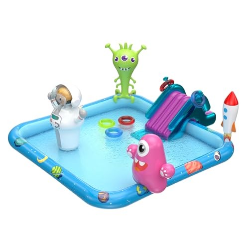Inflatable Kids Swimming Pool Water Slide, Blow Up Spray Pool Play Center Alien gallery