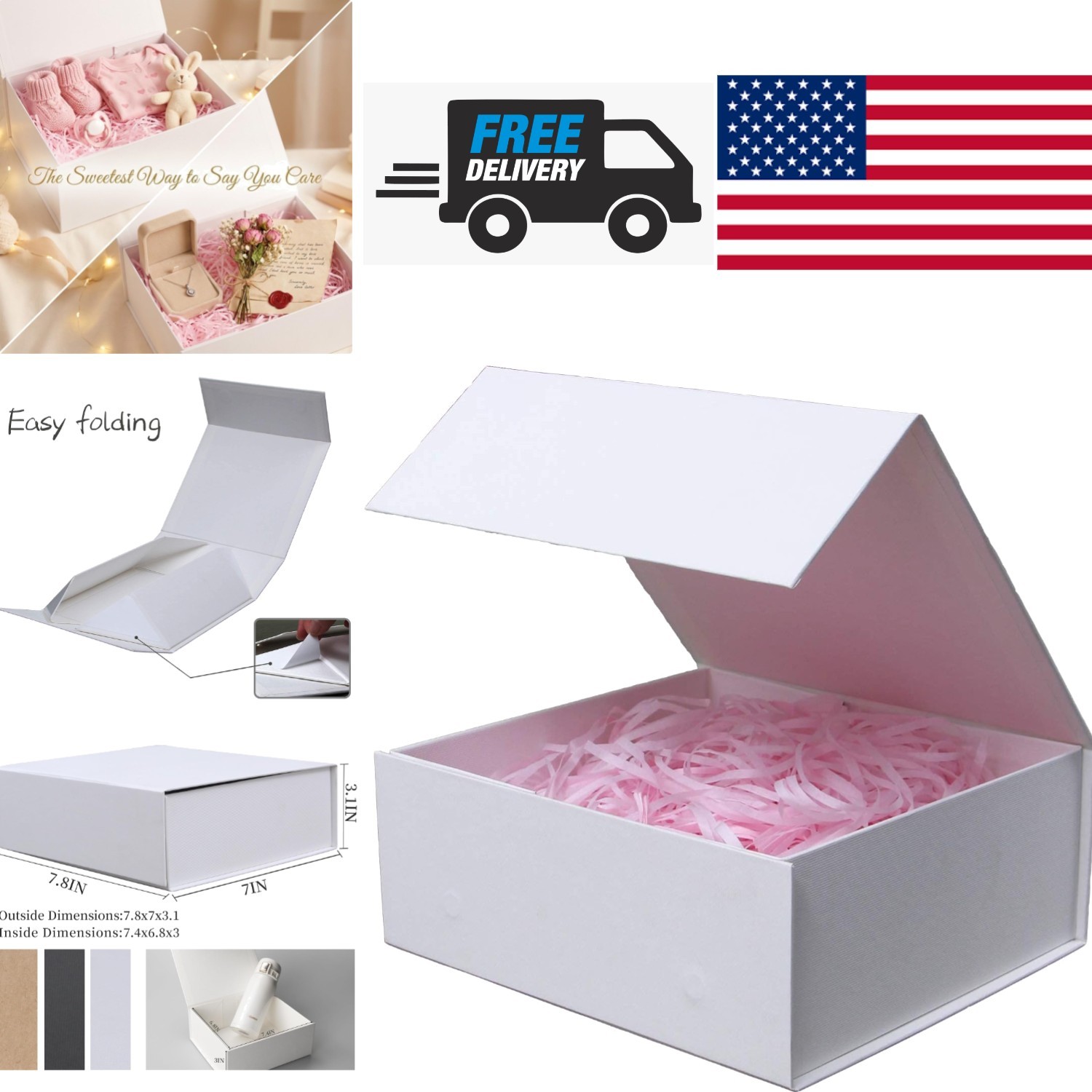 Durable White Gift Box 7.8x7x3.1 Inches Magnetic Closure for Special Occasions gallery