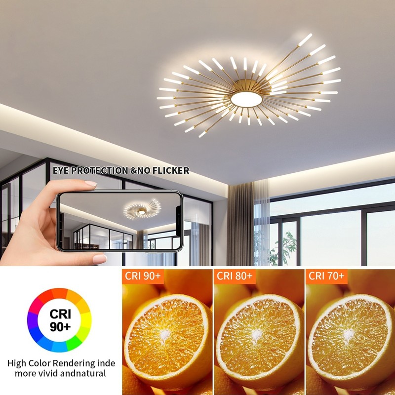 42-Light Fireworks Ceiling Light Modern LED Flush Mount Dimmable APP Remote-Gold gallery