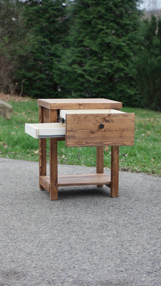 Rustic Bedside Table With Concealed Drawer & Shelf. Solid Wood Handmade