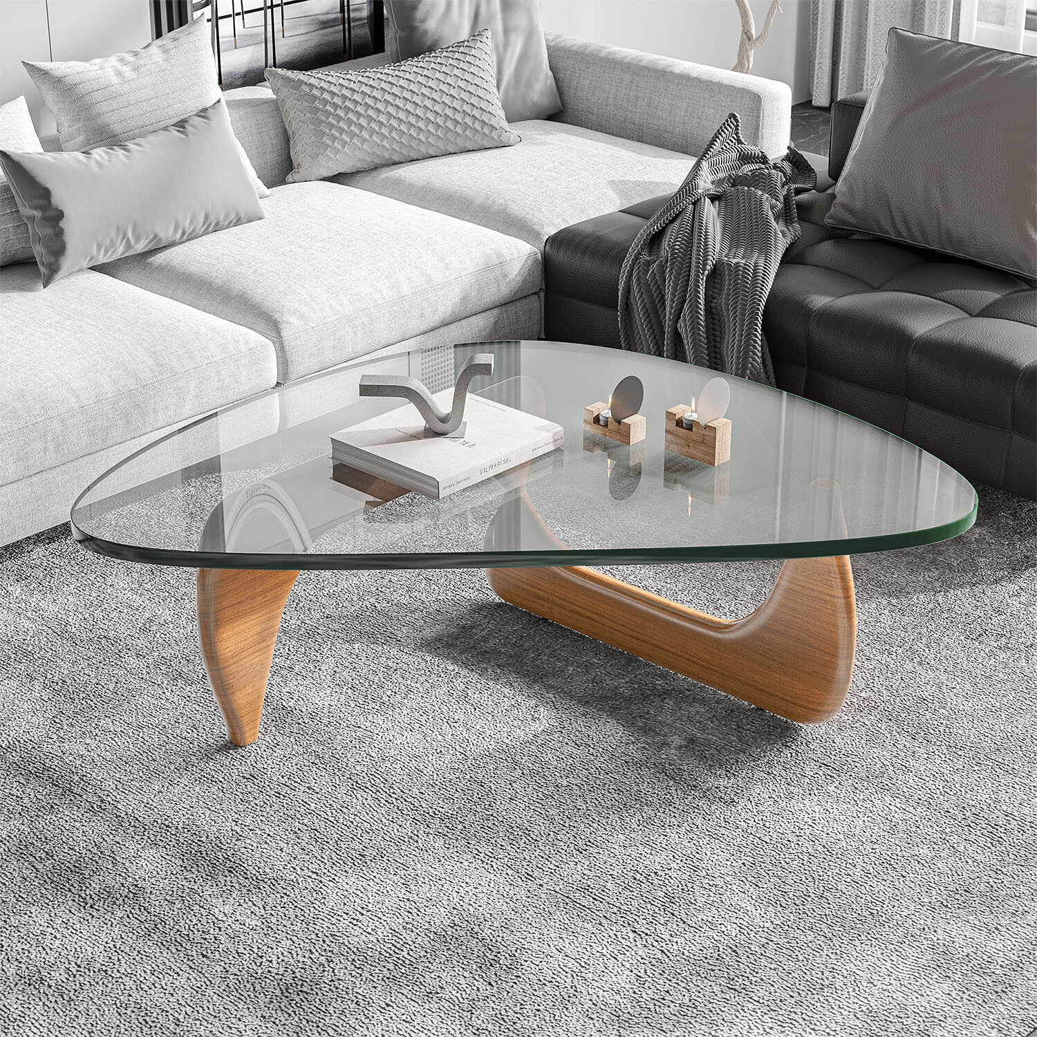 Vintage 0.8" Triangle Glass Coffee Table Classic Coffee Table Solid Wood Base gallery