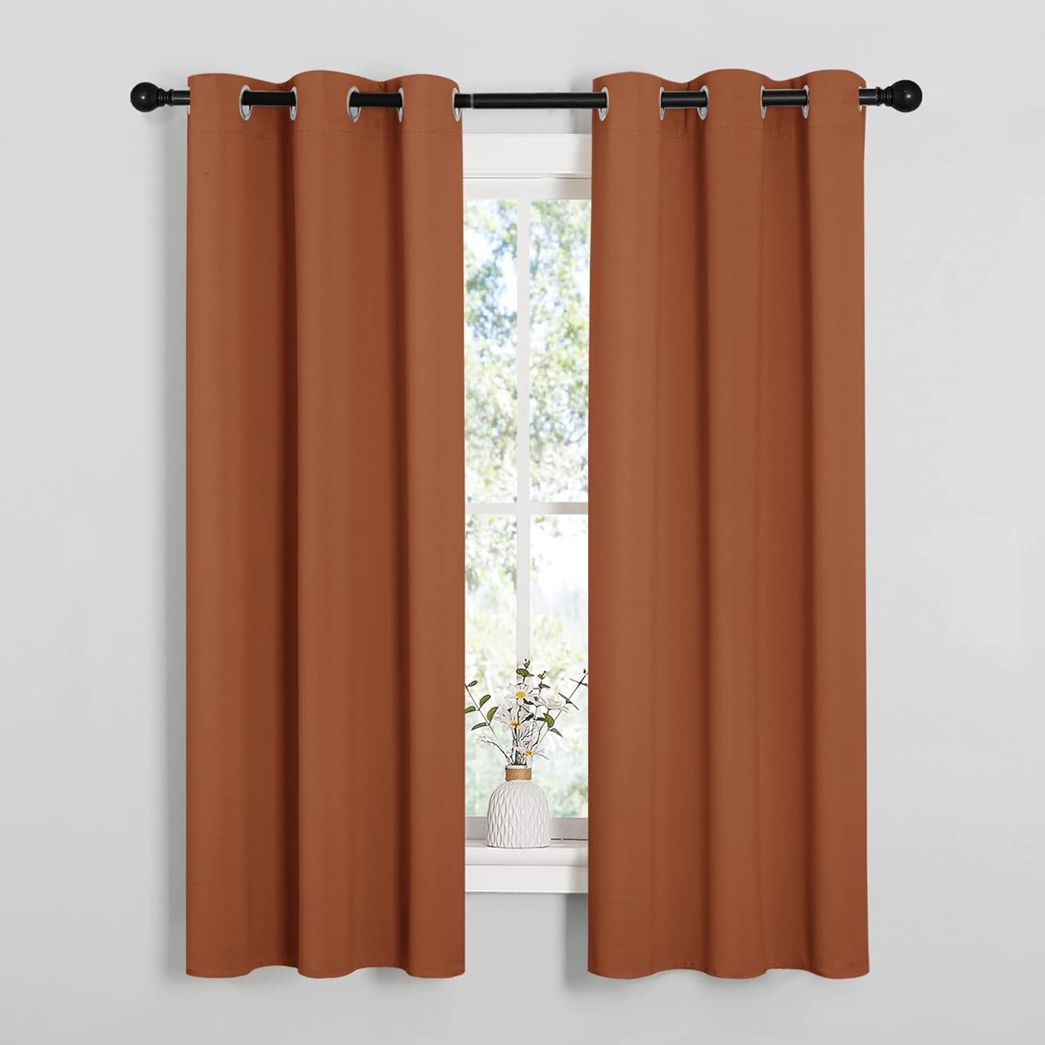 2 PCS Burnt Orange 63"L x 34"W Solid Grommet Darkening Curtains For Bedroom gallery
