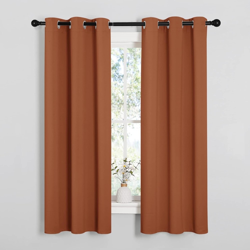 2 PCS Burnt Orange 63"L x 34"W Solid Grommet Darkening Curtains For Bedroom