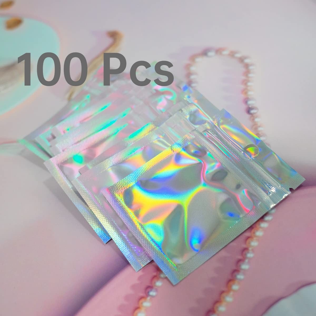 Resealable Foil Pouch Bag [100 PCS ] Great for 3x4 Inch, Holographic Rainbow gallery