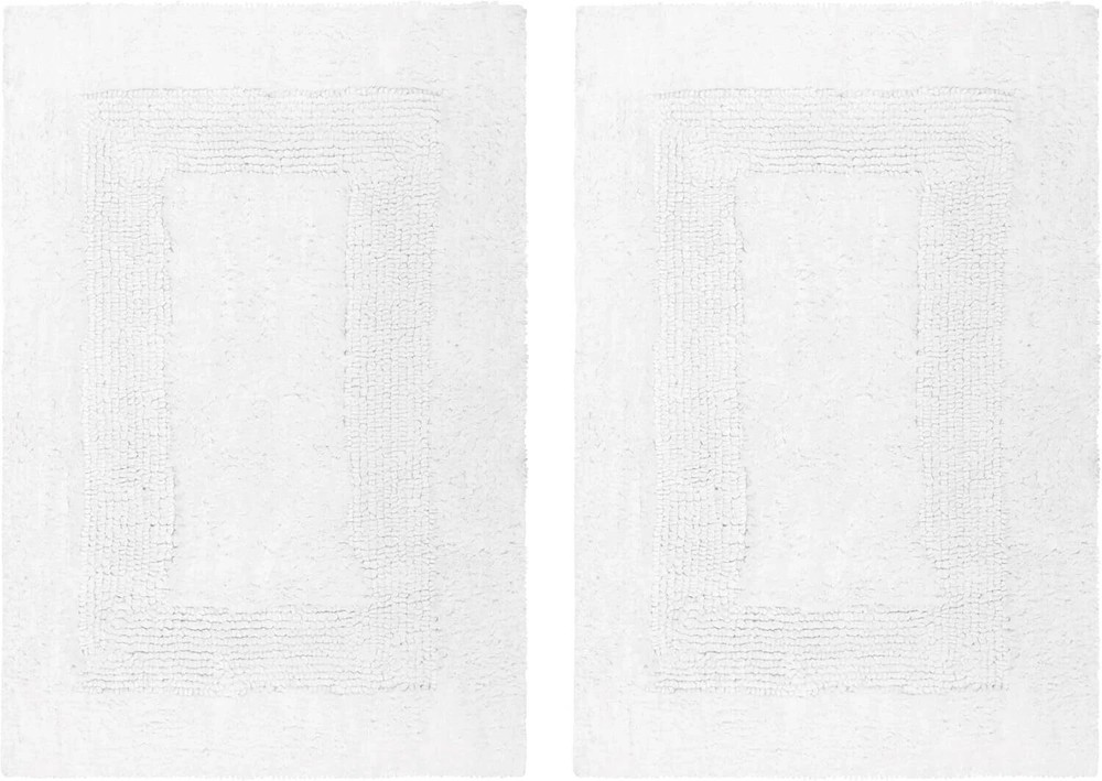 COTTON CRAFT 2 Piece Reversible Step Out Bath Mat Rug Set 17x24 White, 100% Pure
