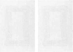 COTTON CRAFT 2 Piece Reversible Step Out Bath Mat Rug Set 17×24 White, 100% Pure