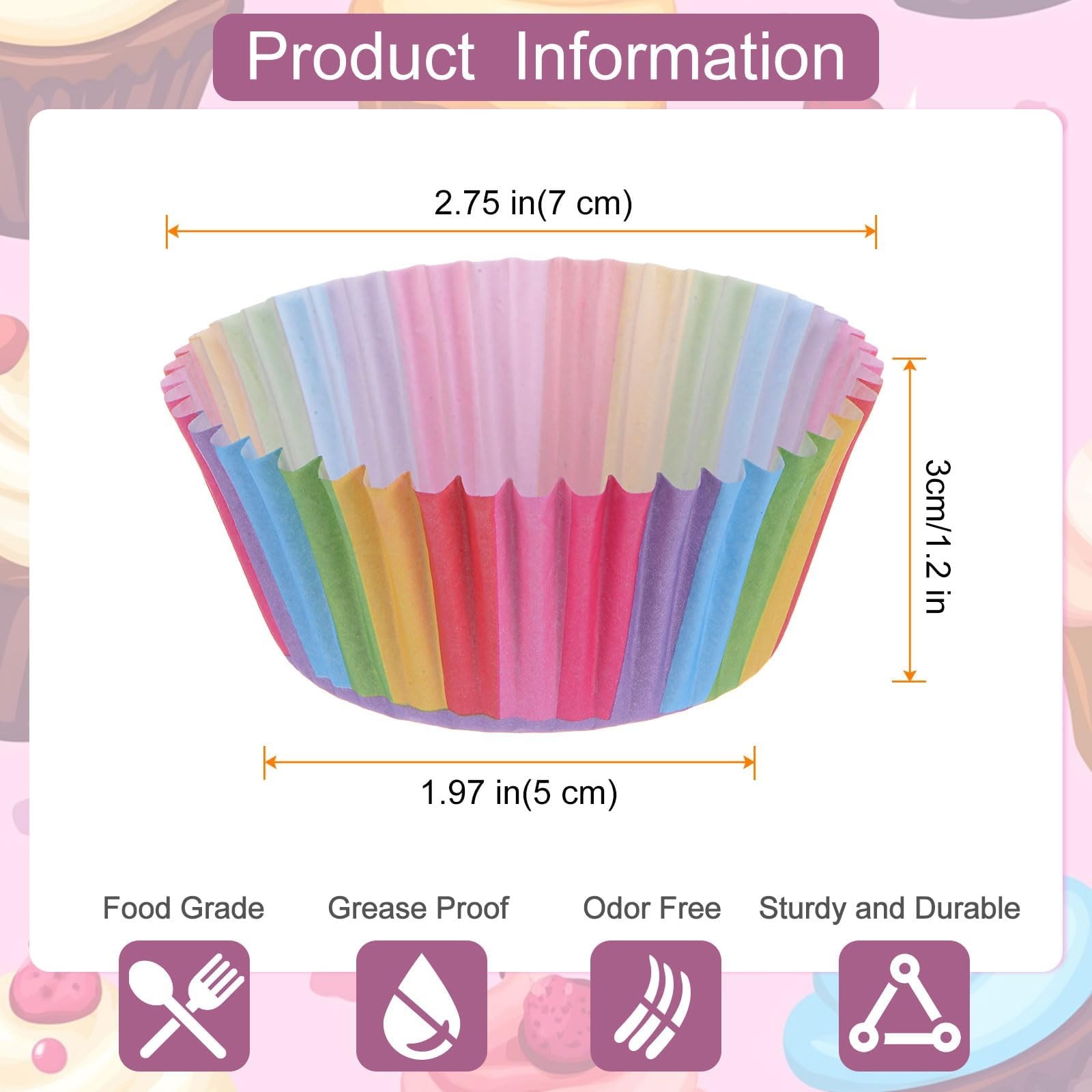 100 Pack Rainbow Cupcake Liners, Standard Size Greaseproof Baking Cups, Color... gallery