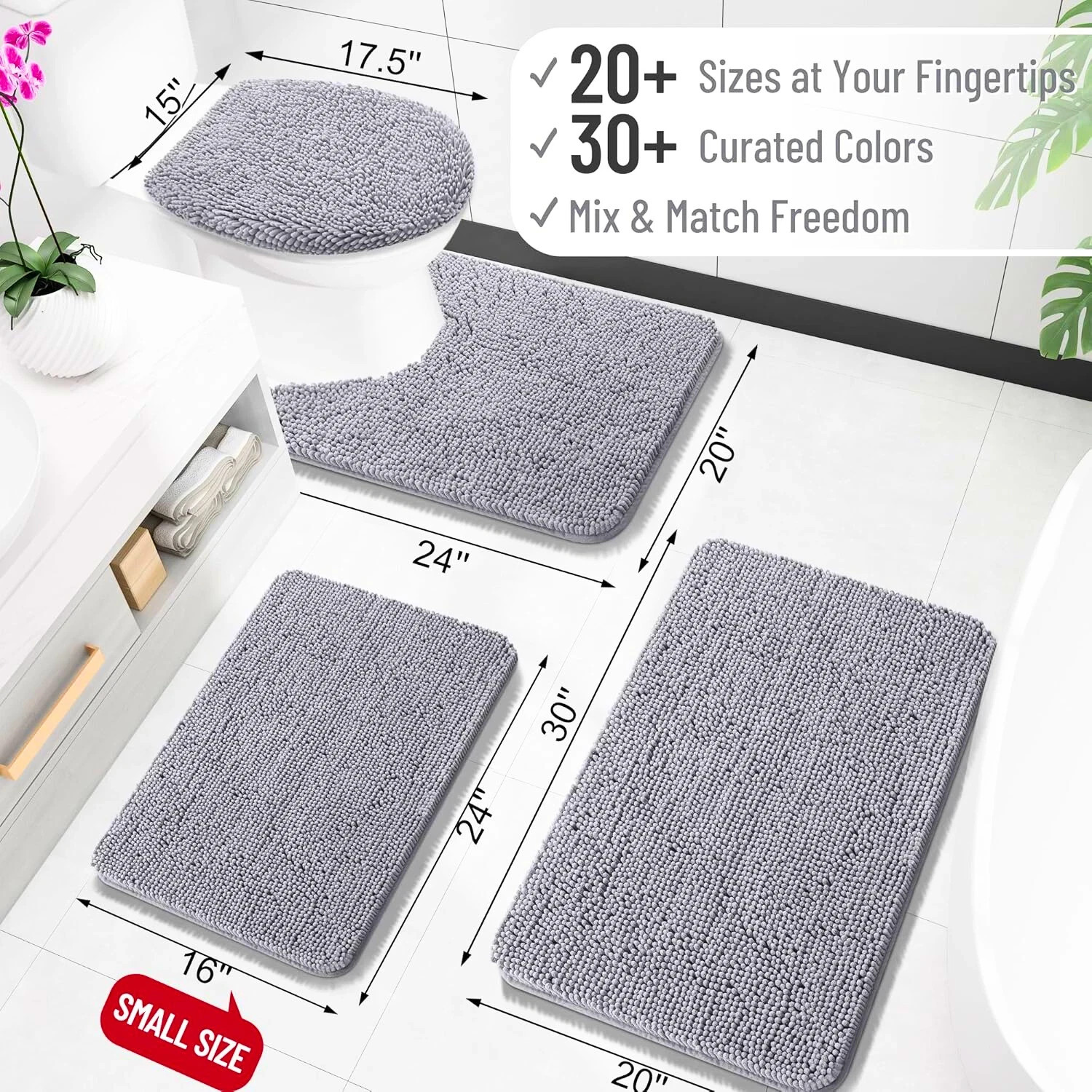 OLANLY Bathroom Rugs 30X20, Extra Soft Absorbent Chenille Bath Rugs, Rubber Back gallery
