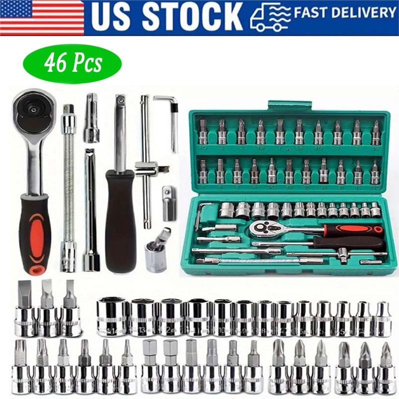 46 Pcs Socket Wrench Set 1/4" Drive Ratchet Metric Kit Garage Car Repair Tool US gallery
