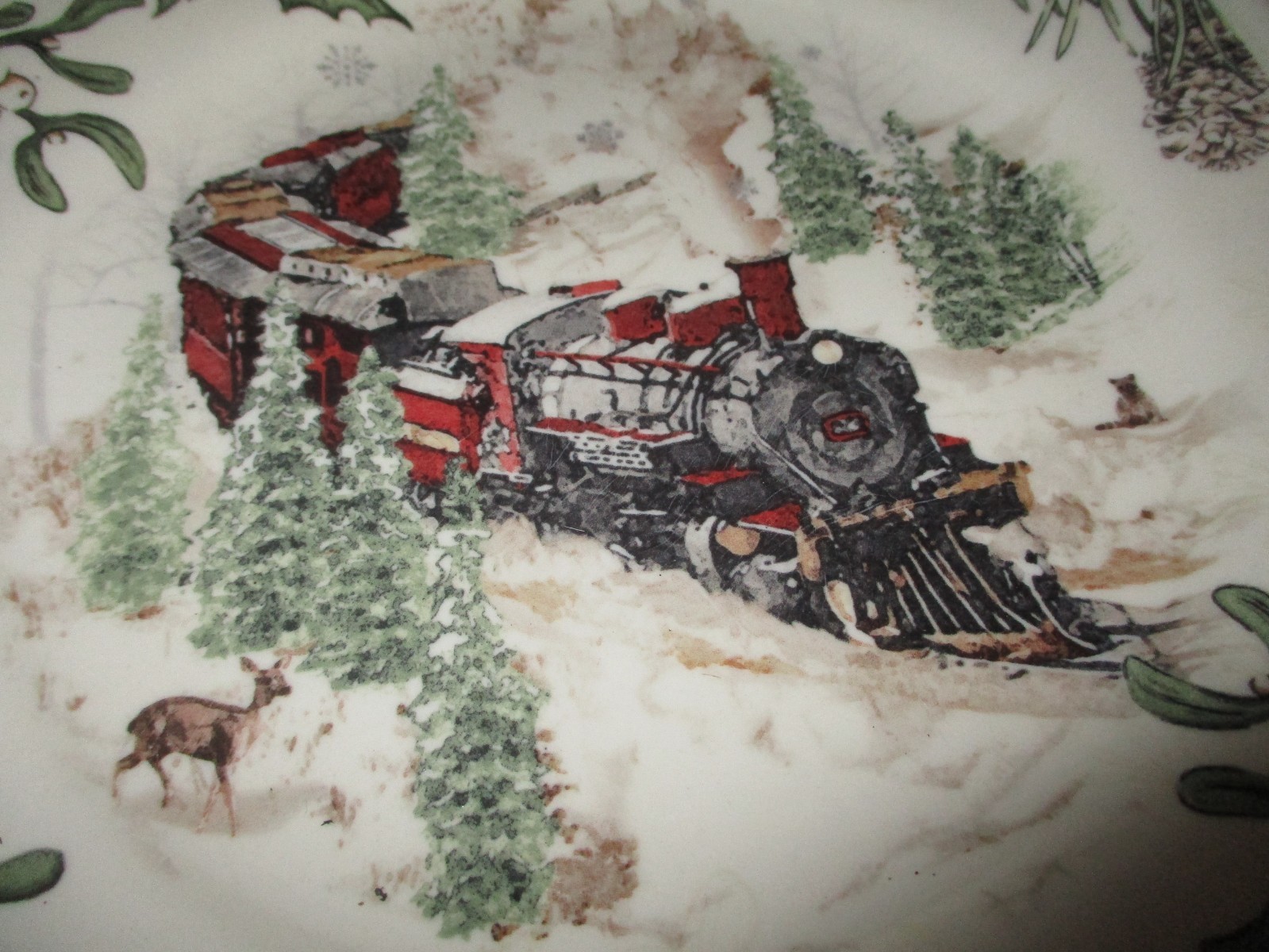 Better Homes Gardens Heritage Winter Forest TRAIN Steam Engine 9" Plate Cream gallery