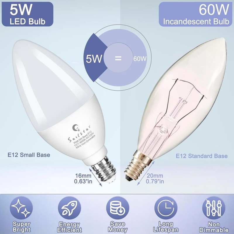 Energy-Efficient E12 Candelabra Bulbs - 5W LED, 500 Lumens, 4000K Bright White gallery