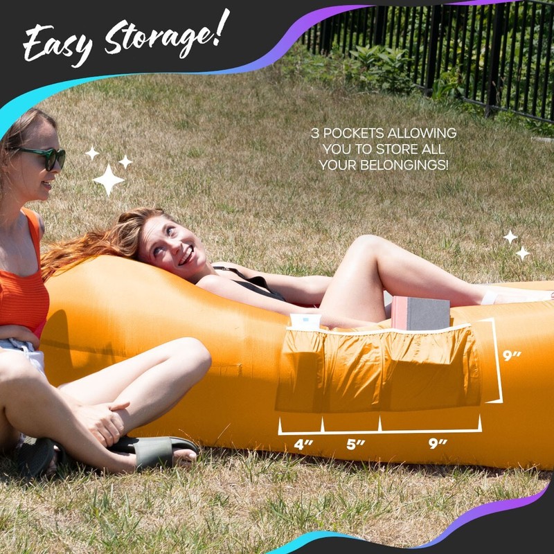 Mockins Inflatable 2 Pack Navy & Saffron Blow Up Lounger Beach Sofa Bed Chair gallery