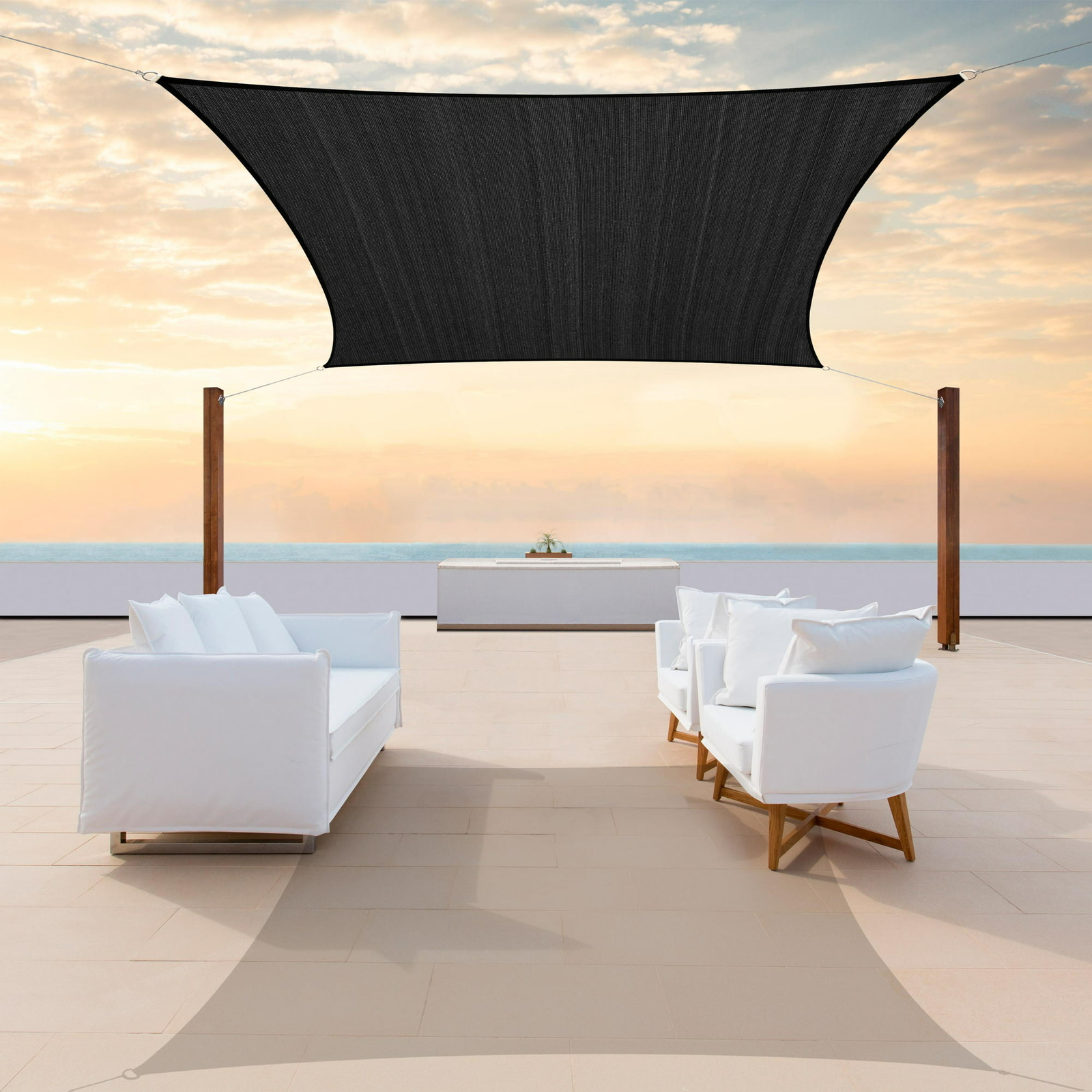 Colourtree Black Custom Size Rectangle Sun Shade Sail Canopy Fabric Cover Patio gallery