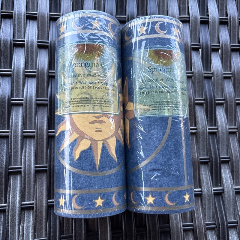 Vintage 90s Springmaid Celestial Wallpaper Border Sun Moon Stars New 2 Pack gallery
