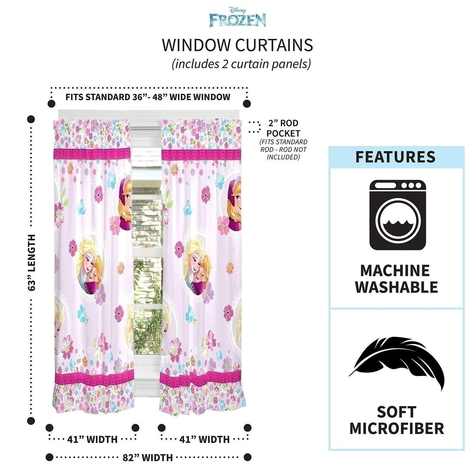 Disney Frozen Kids Window Panel Drapes Set, 82 in x 63 in. gallery