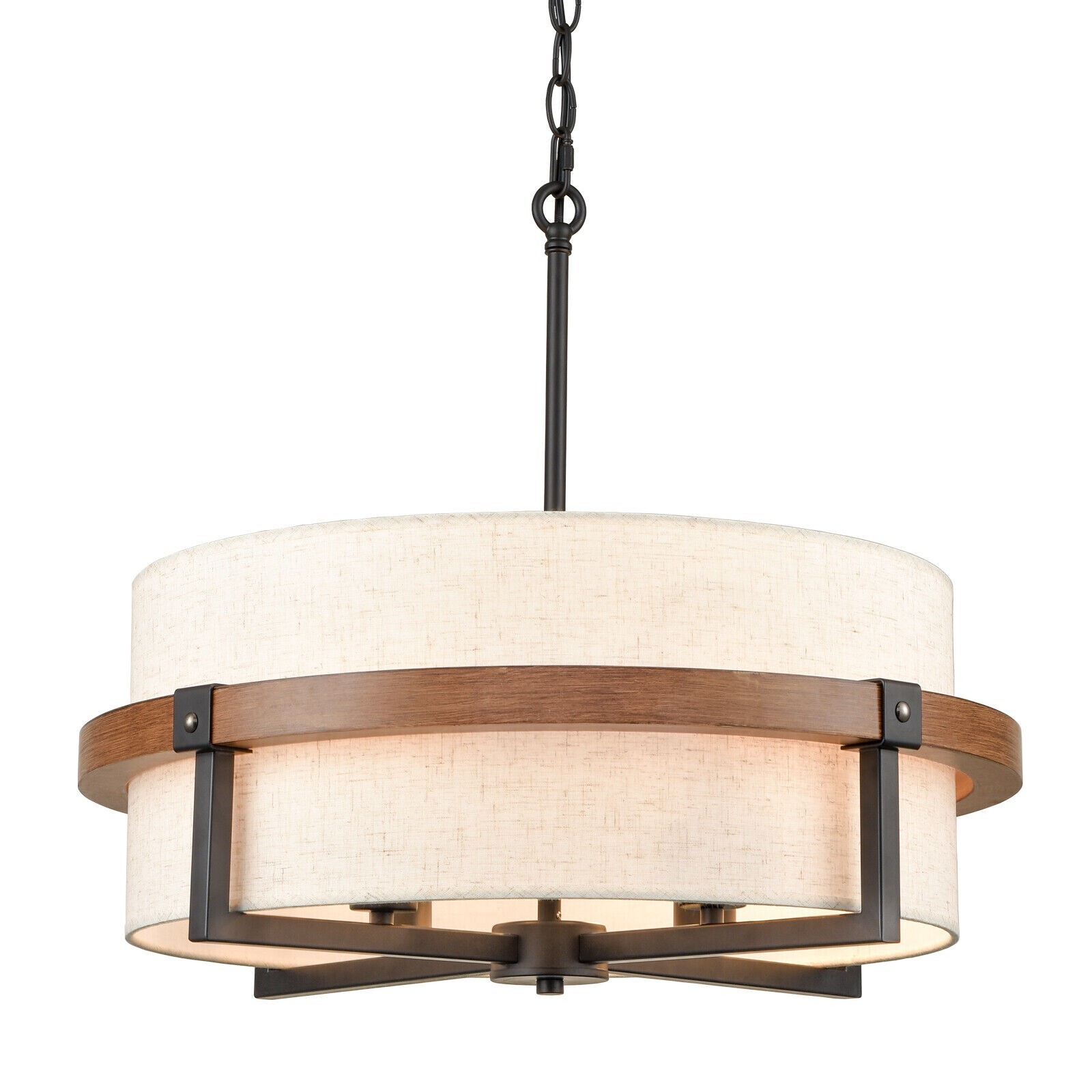Rustic Drum Chandelier 4-Light Dining Room Chandelier Off-White Fabric Shade gallery