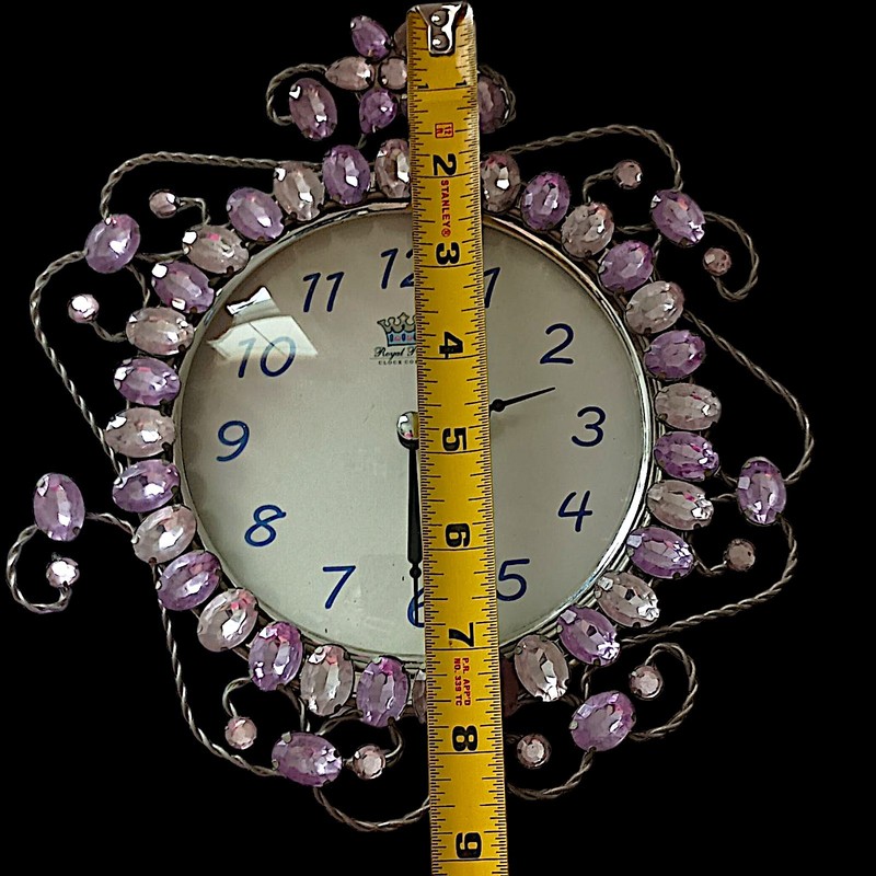 Royal Princess Gemstone Wall Clock Purple Aluminum Scrollwork Fairy WORKS GREAT gallery