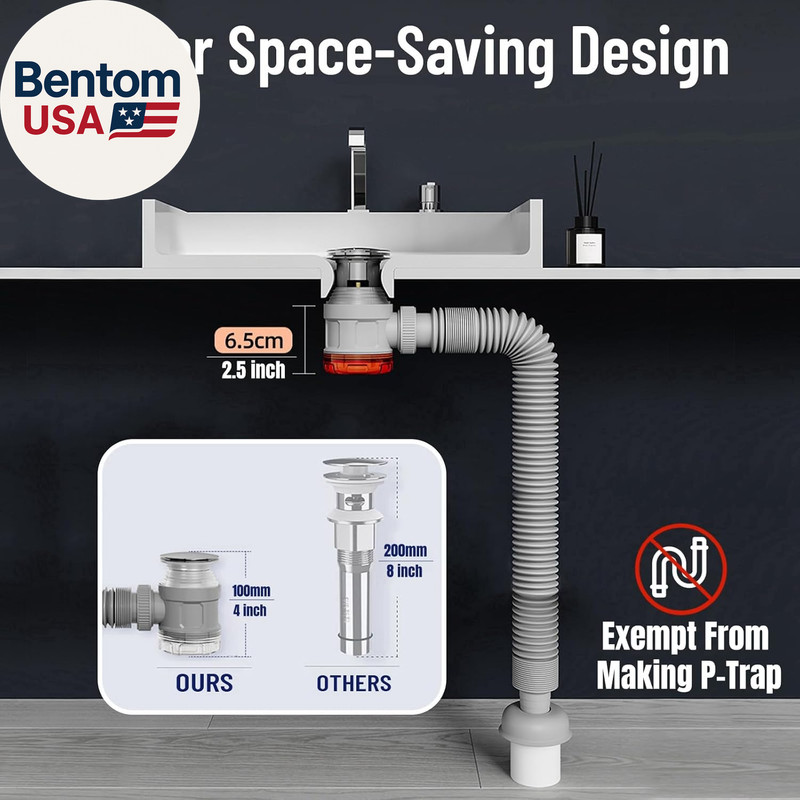 Bathroom Sink Drain Kit with Flexible Expandable Pipe: Odor-Free & Backflow-Prev gallery
