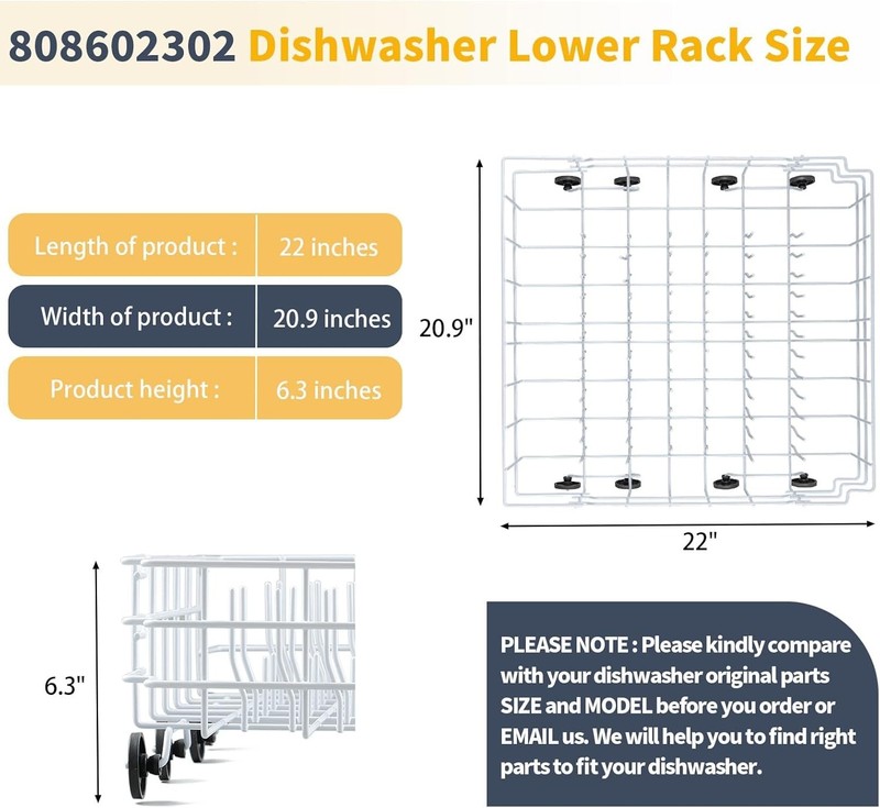 808602302 Dishwasher Lower Rack Replacement Parts for Frigidaire Kenmore Dishw.. gallery