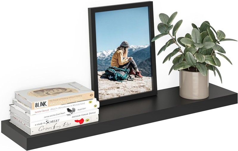Black Engineered Wood Floating Shelf, 36 Inches - Ready to Hang Convenience gallery