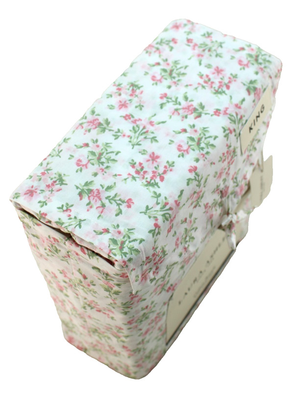 NWT LAURA ASHLEY King Size Ditsy Pink / Green Floral Cotton Percale Sheet Set gallery