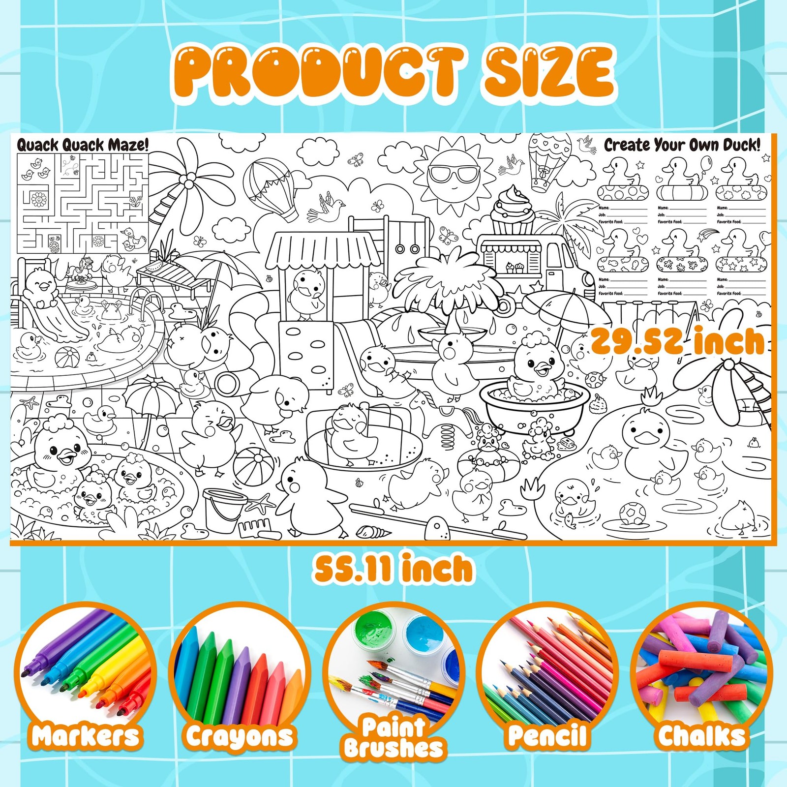 Duck Giant Coloring Poster Cute Little Yellow 10"L x 10"W, Multicolored gallery