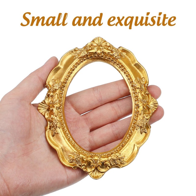 5 Pcs Mini Gold Picture Frames, Small Vintage Flower Baroque Oval Rectangle F... gallery