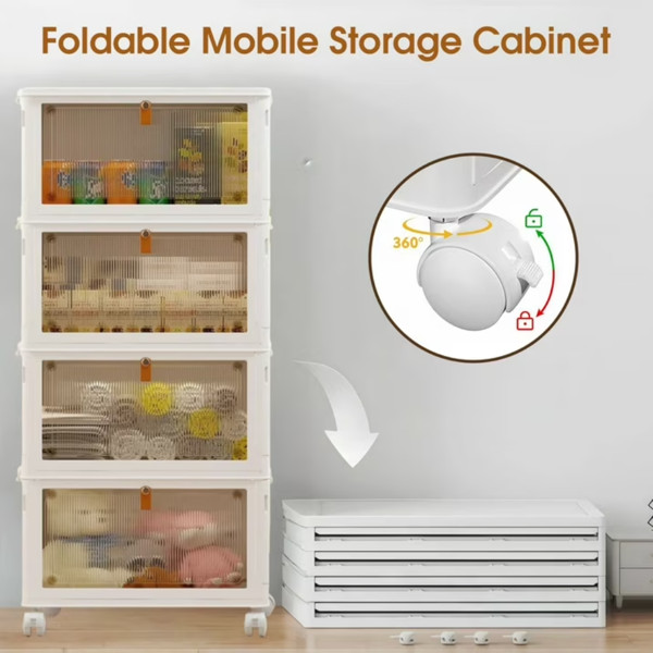 Multiuse Foldable Storage Cabinet Rolling Wheeled Container Living Room Bathroom gallery