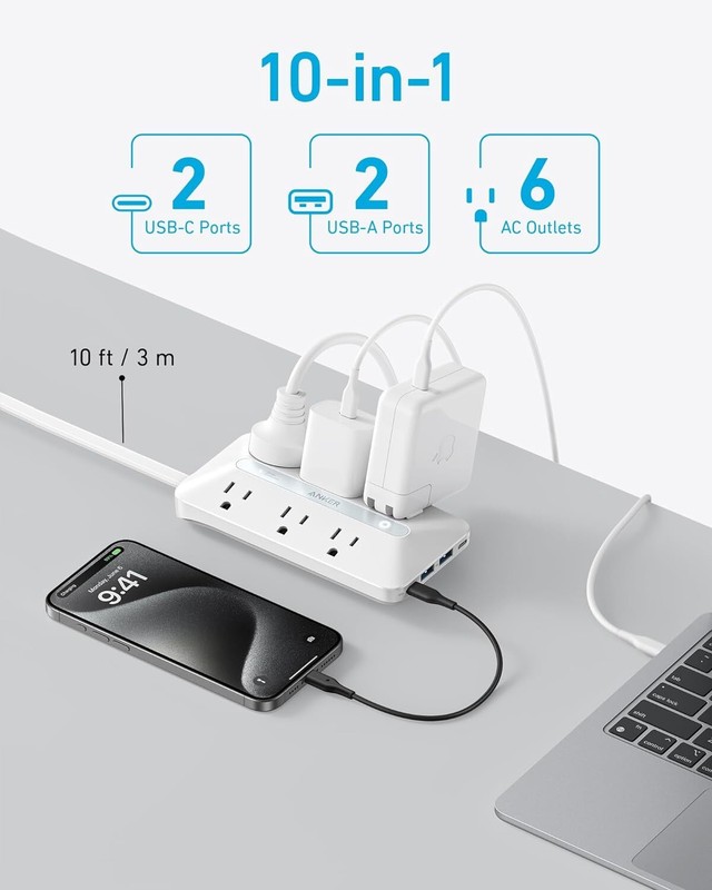 Anker Flat Plug Power Strip(300J), Anker 20W USB C Power Strip, 10-in-1 gallery
