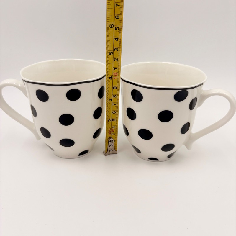 Camila Fine Tableware Polka Dot Mug Set White Black Ceramic 4 Inch 2 Piece gallery