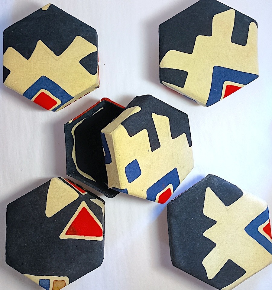 Boxes, Set of 5 - Hexagons, Batiked, Jewelry, Gift or Storage Boxes, 4.25" gallery
