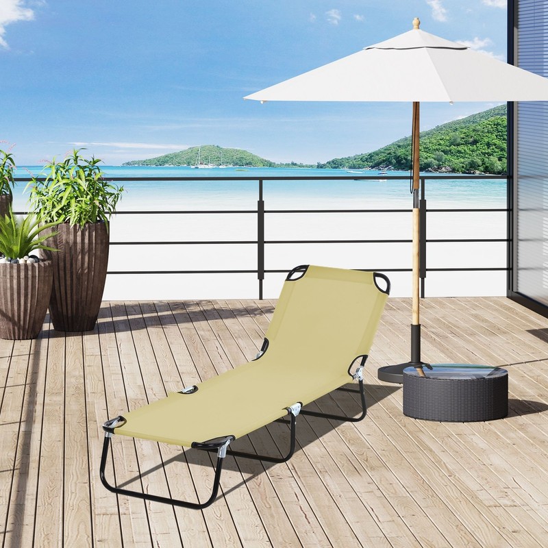 Sunbathing Folding Lounge Chair 5-Level Recline 74in Seat 265lb Beige gallery