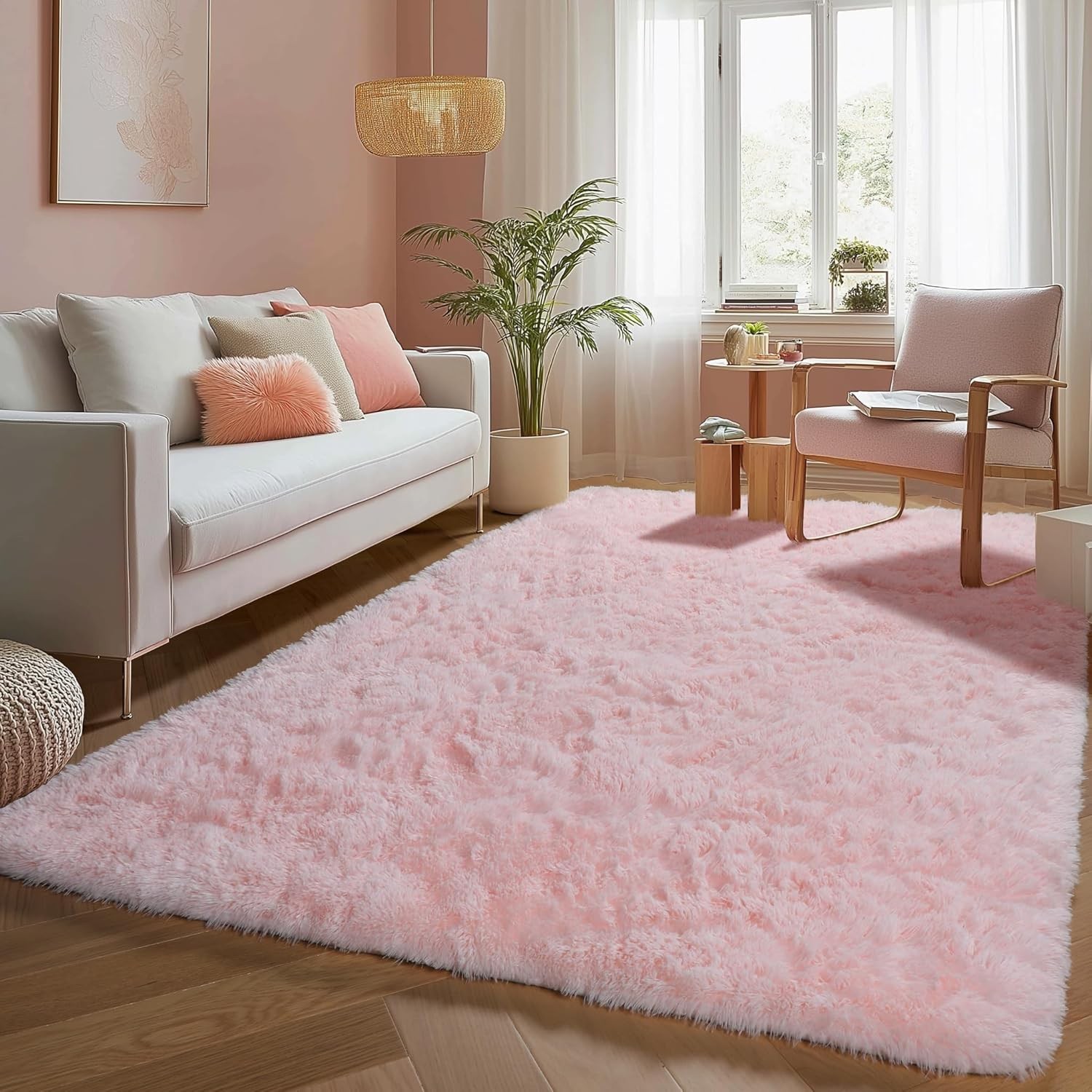 Fluffy Shag Machine Washable Area Rugs for Bedroom 5' x 7' (Rectangular) Pink gallery