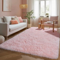 Fluffy Shag Machine Washable Area Rugs for Bedroom 5′ x 7′ (Rectangular) Pink