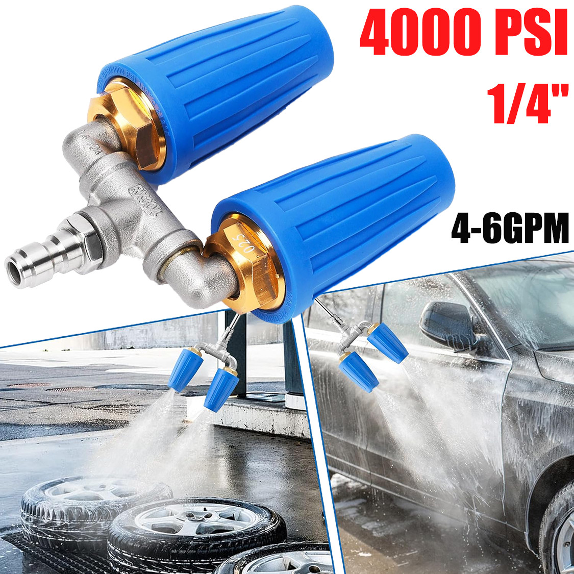 High-Pressure Washer Rotating Dual Turbo Nozzle Spray Tip 1/4" 4000PSI 4-6GPM US gallery